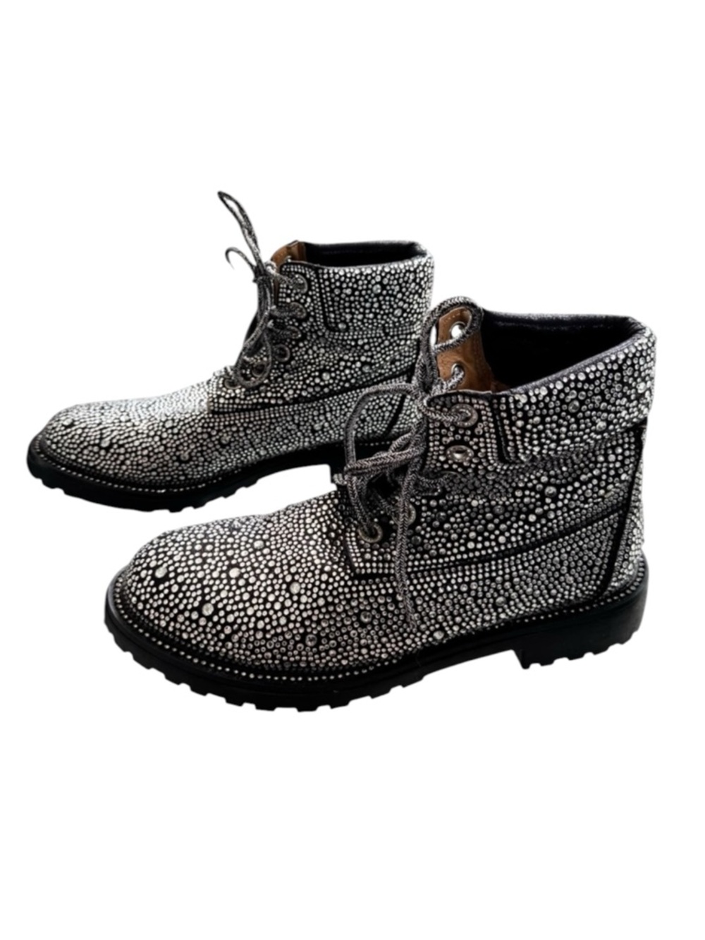 Bella Marie Black Rhinestone Suede Lace Up High-Top Moto Biker‎ Boots